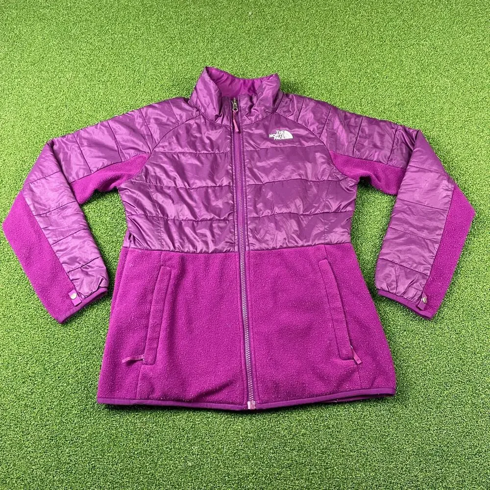 Vintage The North Face Girls Purple Fleece Quilted Full Zip Jacket Sz XL